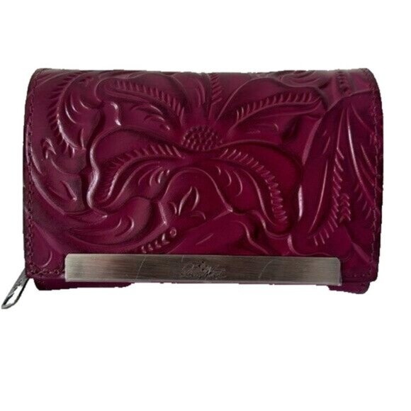 Patricia Nash Wallet Cametti Leather Tooled RFID trifold Magenta Purple - Picture 4 of 11